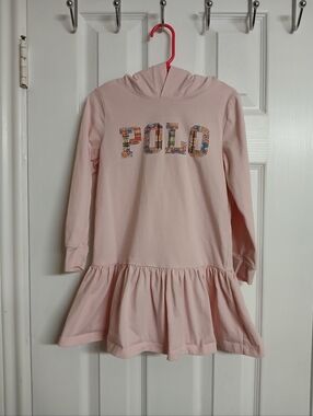 RALPH LAUREN  Light Pink Logo Hooded Dress - Size 5